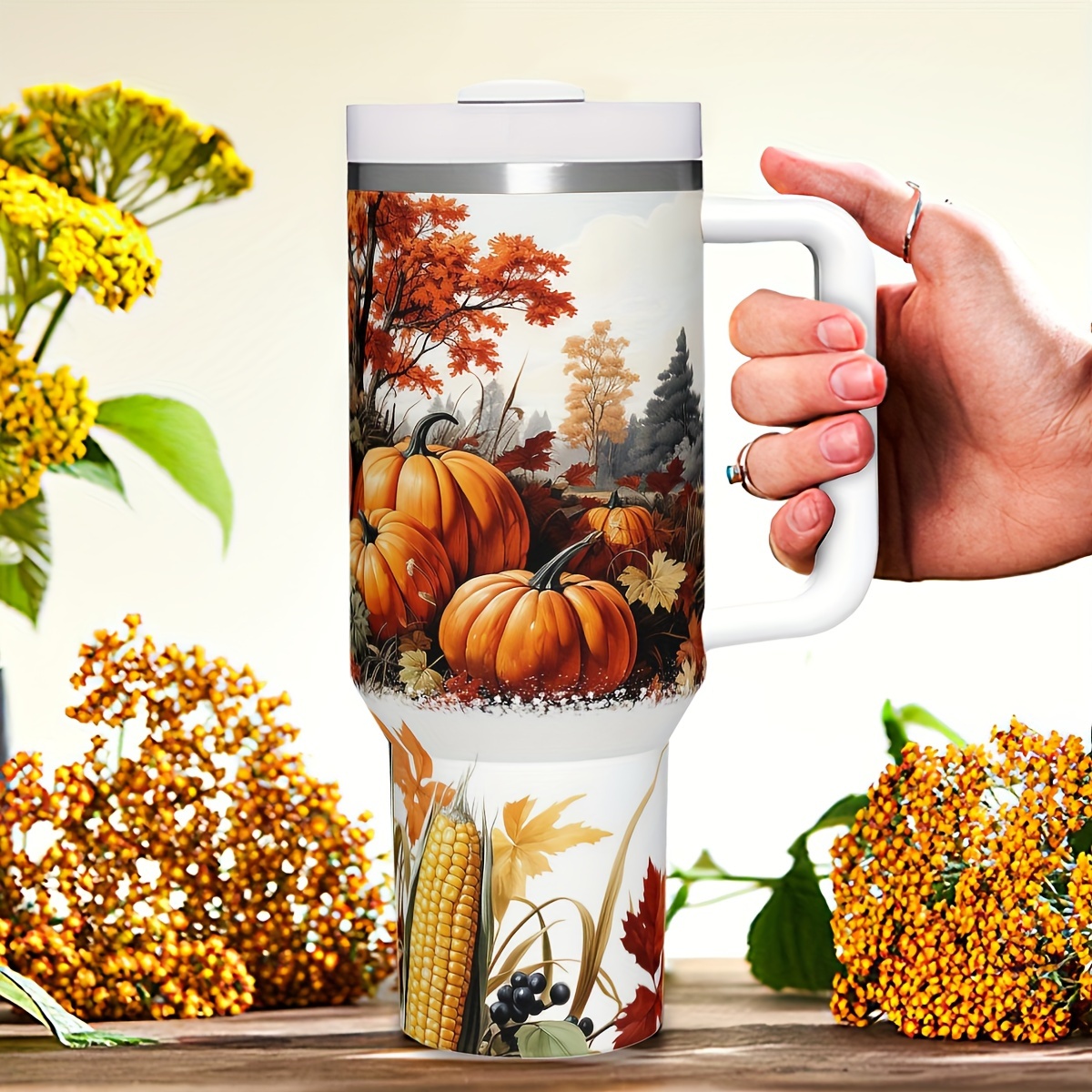 Travel Accessories Ideas - 1pc 40oz Autumn Pumpkins Insulated Tumbler