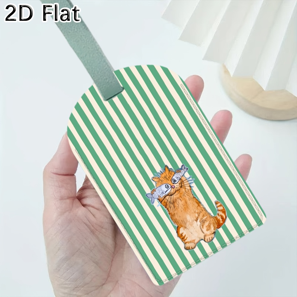 Cute Cat and Green Stripes Lug - đánh giá và giá Luggage Tag Leather