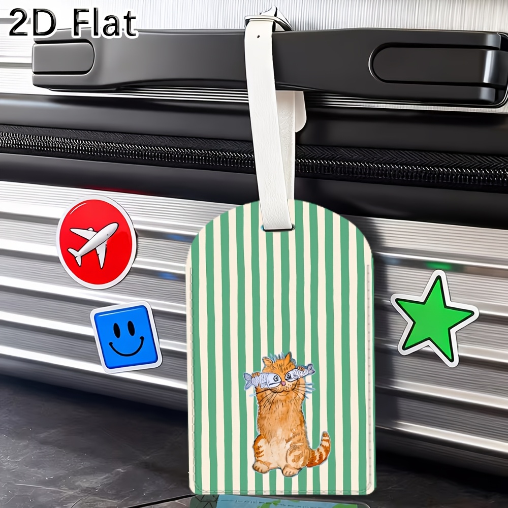 Cute Cat and Green Stripes Lug - đánh giá và giá Luggage Tag Leather