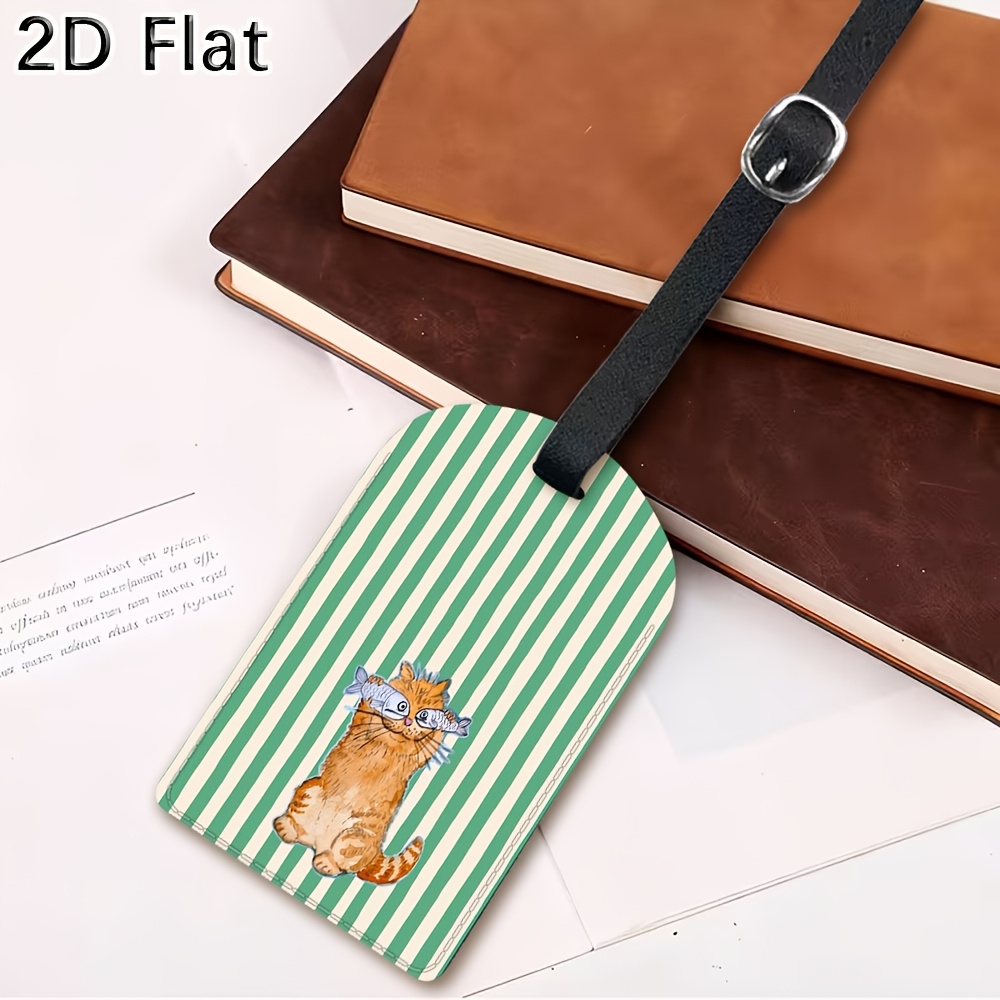 Cute Cat and Green Stripes Lug - đánh giá và giá Luggage Tag Leather