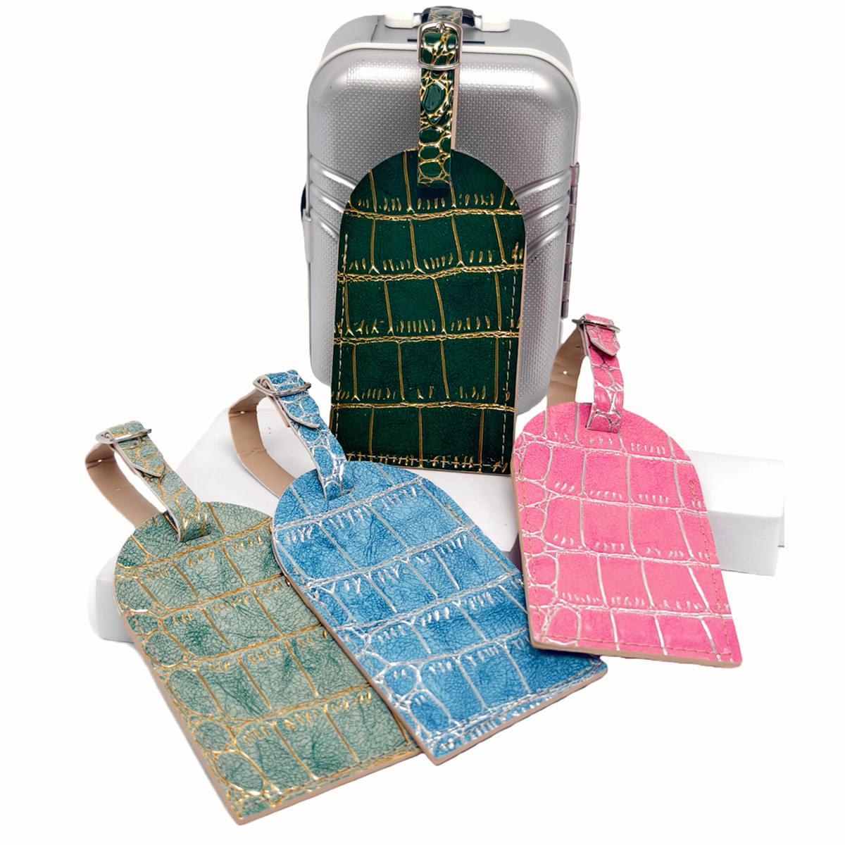 Crocodile Embossed Gold/Silver - đánh giá và giá Luggage Tag Leather
