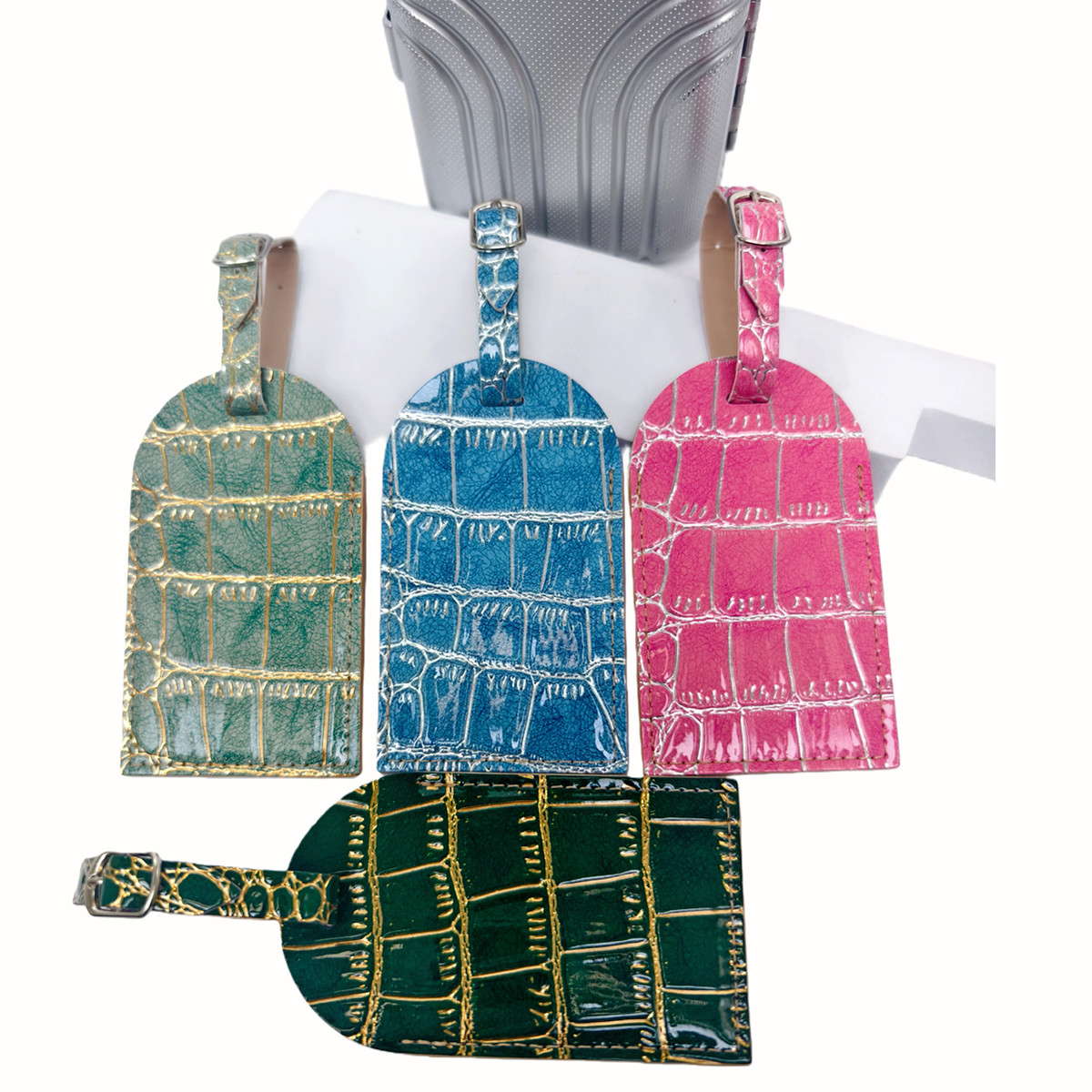 Crocodile Embossed Gold/Silver - đánh giá và giá Luggage Tag Leather